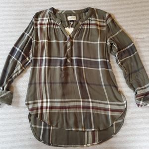 Plaid Long Sleeve V-Neck Rayon Twill Tunic